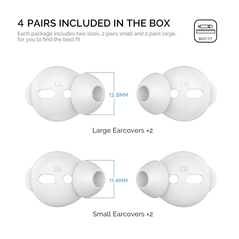 AhaStyle 4 Pairs AirPods Ear Tips Silicone Earbuds Cover [Not Fit in The Charging Case] Compatible with Apple AirPods (2 Pair Large & 2 Pairs Small, White) - Image 2